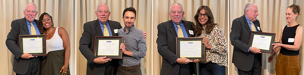 collage of John Elia presenting certificates to four faculty award winners