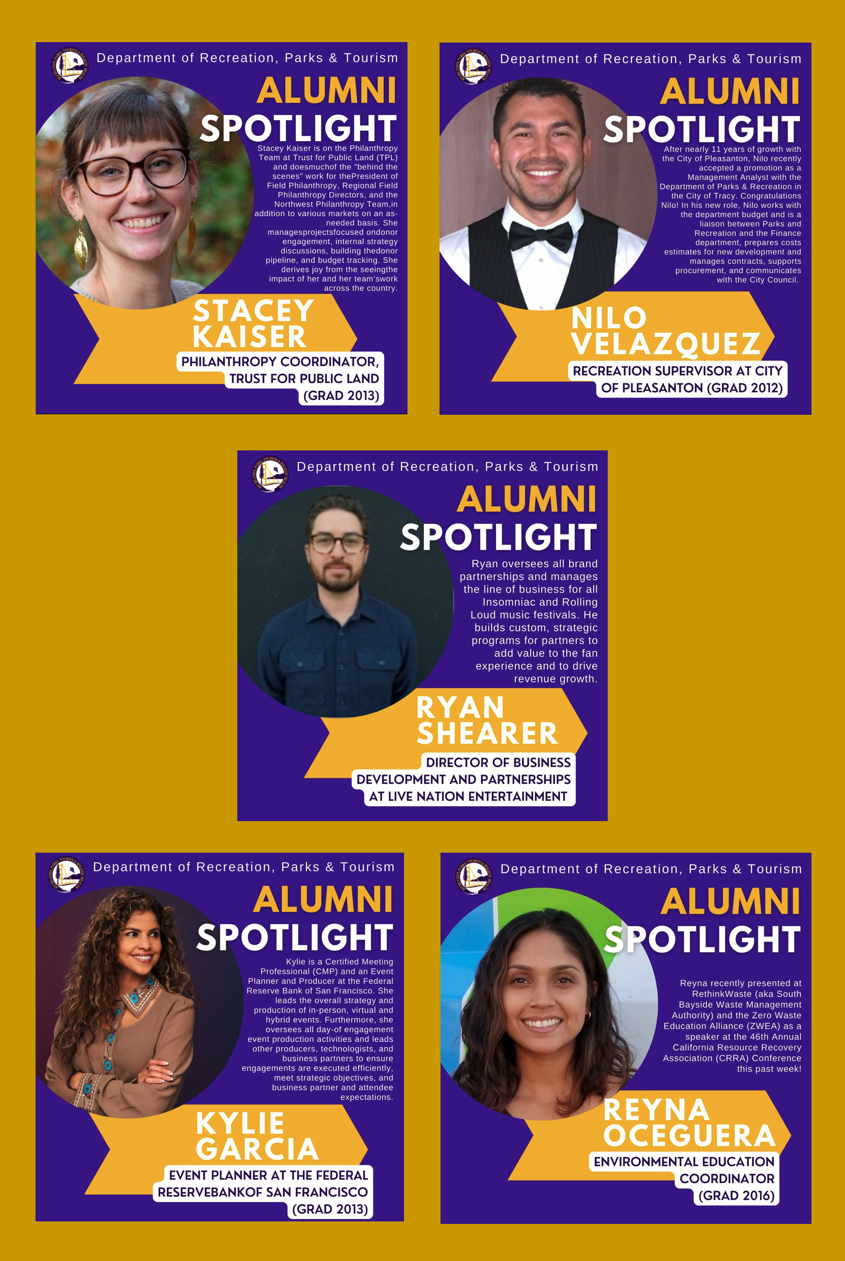 thumbnail images of five RPT alumni profiles