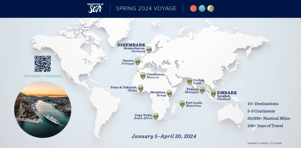 Map of Spring 2024 Semester at Sea voyage