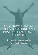 Podcast graphic showing Erik Peper jumping with arms outstretched