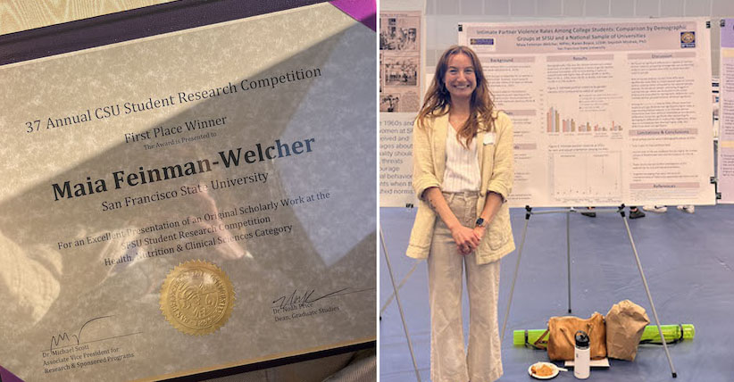 Maia Feinman-Welcher with certificate and poster