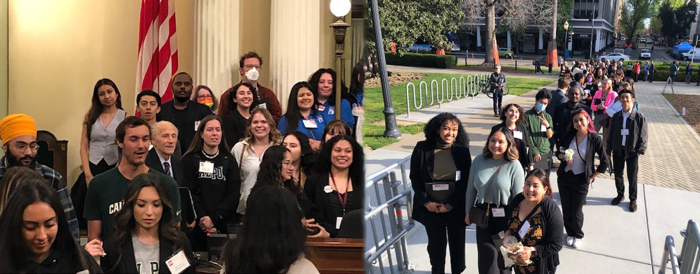 Collage of students inside and outside conference