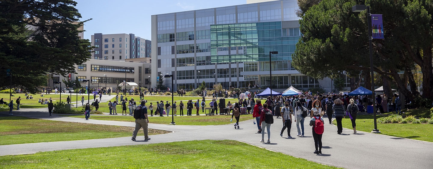 Students walking across the quad